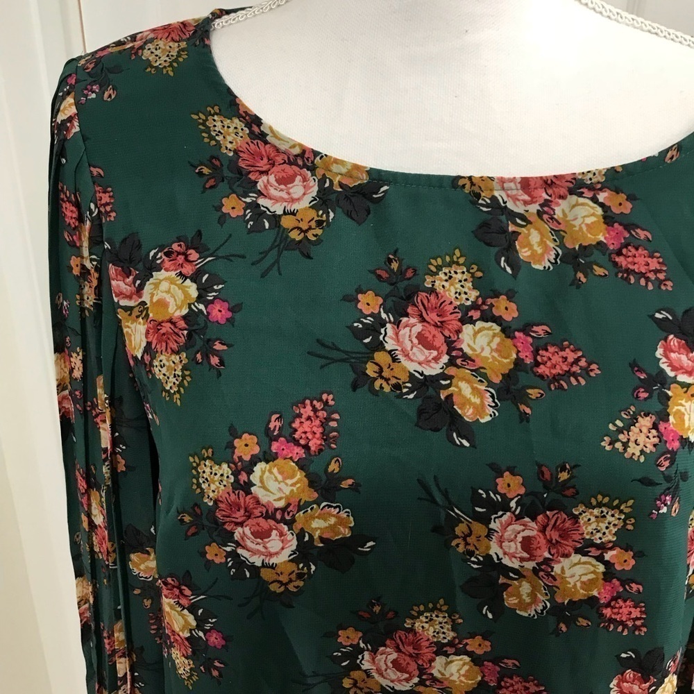 Xhilaration Floral Dress w Pleated Bell Sleeves - Picture 2 of 5